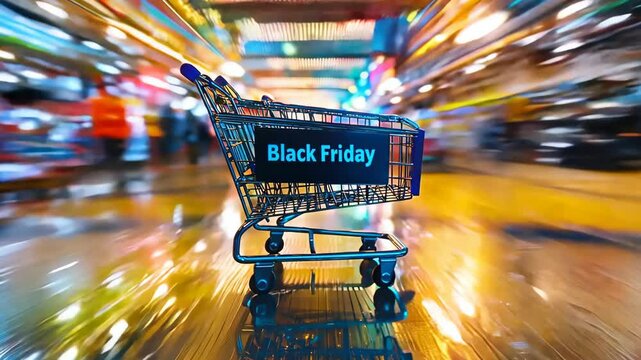 Shopping Frenzy: Black Friday featuring irresistible deals and discounts, attracting eager shoppers in a bustling atmosphere of excitement and consumer enthusiasm.