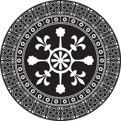 Vector black monochrome round gothic ornament. Medieval European silhouette, circle, ring, border. Classic pattern of the Germans, Angles, Saxons, Franks