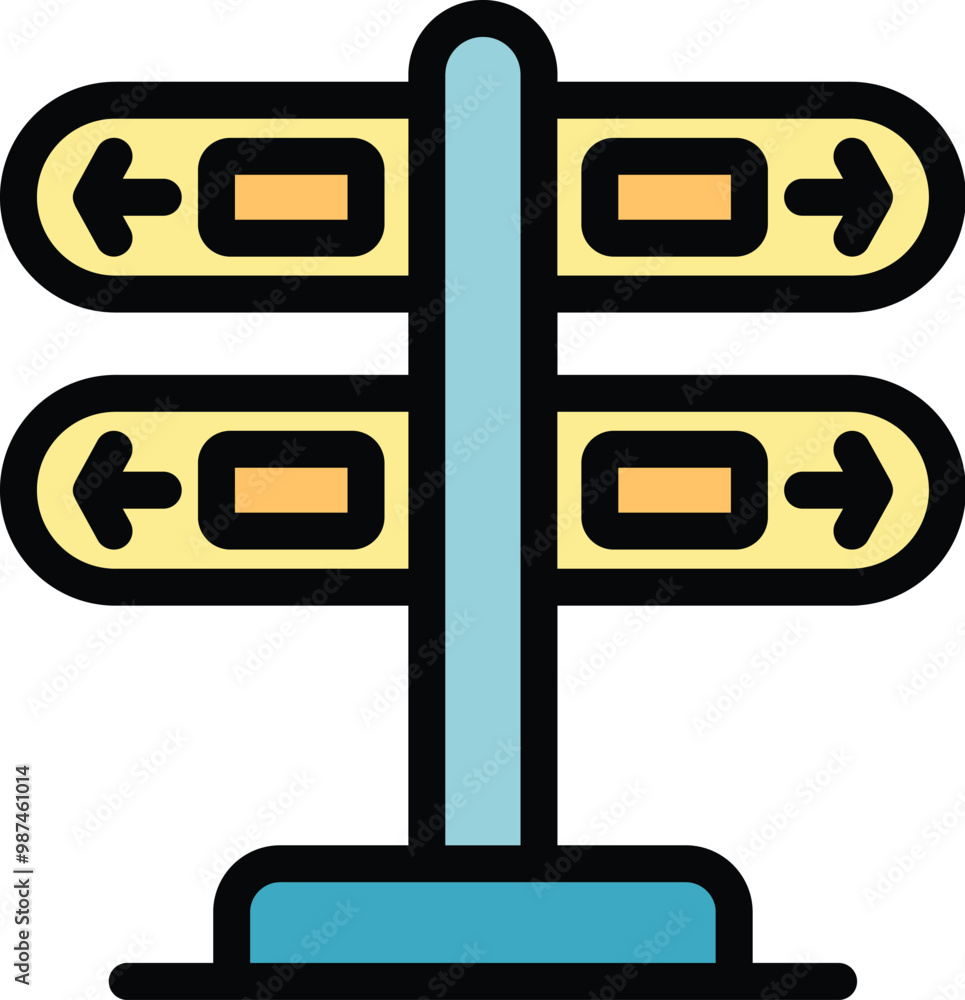 Poster stylized icon of a signpost with arrows pointing in different directions