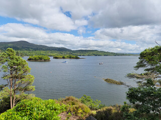 Green parks and rivers in Ireland, vivid Irish landscape background