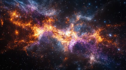 Fototapeta premium A glowing 3D galaxy with vibrant stars and gas clouds radiating across the dark expanse of space.