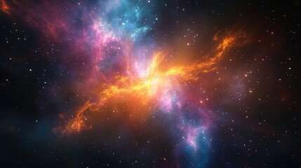 Fototapeta premium A glowing 3D nebula expanding through space, casting colorful light across a distant galaxy.