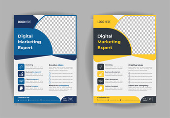 Corporate business flyer design and digital marketing agency brochure cover template with photo Free. 
 Streaming Vector Illustration.