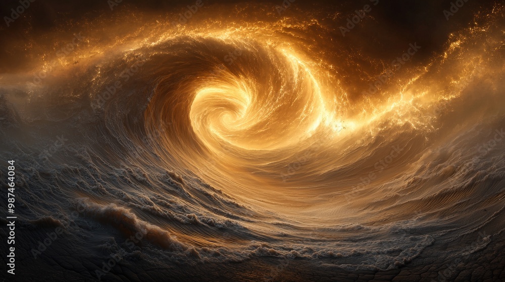 Poster captivating swirling waves in fiery display