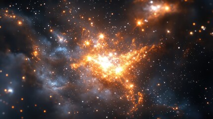 A glowing 3D star-forming region within a galaxy, with bright, new stars emerging from gas clouds.