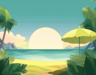 Fototapeta premium Paradise of Palm fringed Sands and Water summer. beach background. AI Generated.
