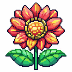 Colorful Pixel Art Flower Illustration with Vibrant Petals and Leaves