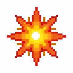 Fototapeta premium Retro Pixel Art Sunburst Illustration in Bright Orange and Yellow Hues