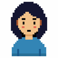 Fototapeta premium Pixel Art Portrait of a Person with Dark Hair and Blue Shirt