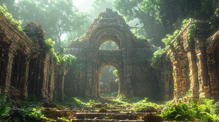 Obraz premium Lush Ruins in Dense Tropical Forest