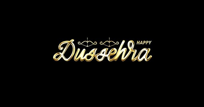 Happy Dussehra Text Animation in Gold Color with Alpha Matte: Elegant Handwritten Calligraphy Animated with Alpha Channel, Perfect for Celebrations, Cultural Events, and Festive Greetings