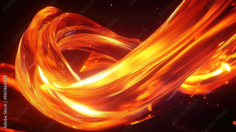 Poster abstract 3d shapes made of glowing fire, morphing and twisting in mid-air.