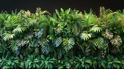 Jungle foliage across all sides with blank space, black background, high contrast, soft gradient.