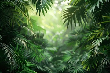 Lush green foliage forming dense tropical jungle background