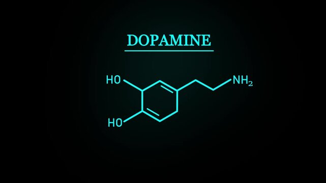 Dopamine Molecule Structure Symbol Neon Animation on Black Background