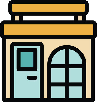 recommend clip art: Small business building facade with canopy and windows, cartoon style vector illustration