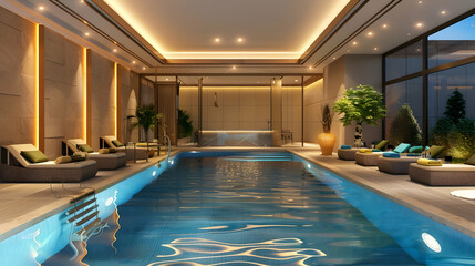 Modern Indoor Pool Design with Lounge Chairs and Minimalist Architecture