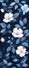 Beautiful floral design with blue and white flowers on a dark background.
