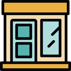 Simple vector icon of a small shop store building facade showing closed doors with windows