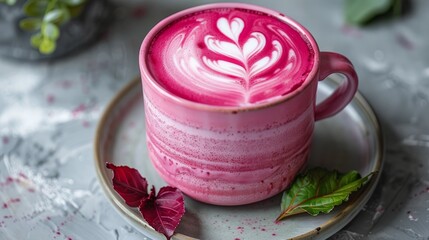 Pink Latte Art  Latte with Flower Design   Pink Cup  Pink Drink  Coffee  Hot Drink