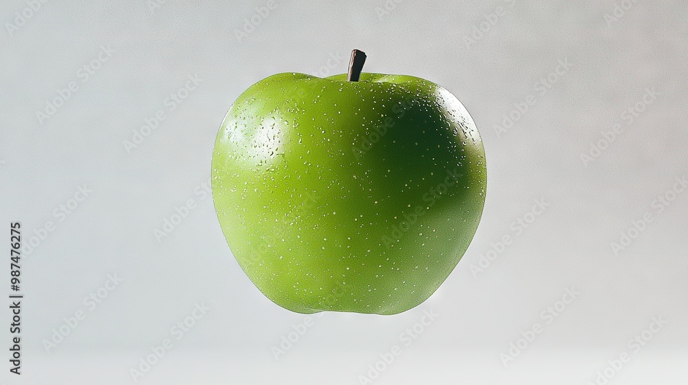 Poster a close-up of a green apple with water droplets on its exterior and interior