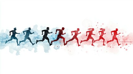 Obraz premium Watercolor Runners Silhouette Running Race Marathon Sport Competition Exercise Fitnes
