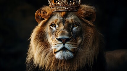 Fototapeta premium Majestic Lion with Crown - Symbol of Leadership and Excellence