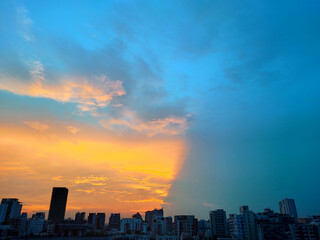 The beautiful sunset over city. 