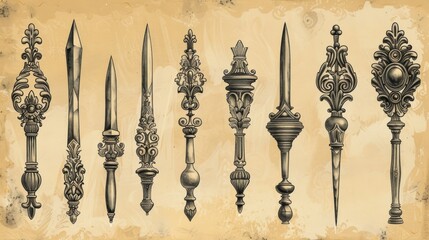 Vintage Ornate Spearhead Design Illustrations