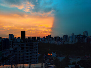 The beautiful sunset over city. 