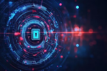 Fototapeta premium Cybersecurity lock, encrypted digital vault interface, 3D illustration