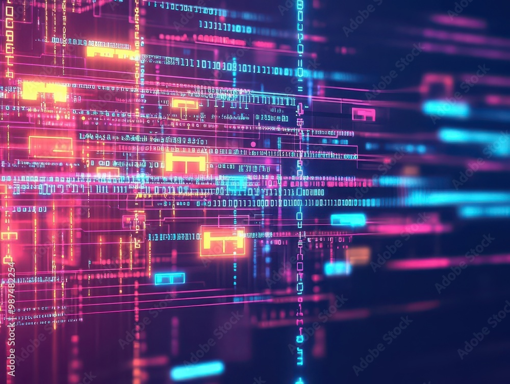 Aufkleber Futuristic data encryption, glowing holographic locks, abstract code streams, digital security background