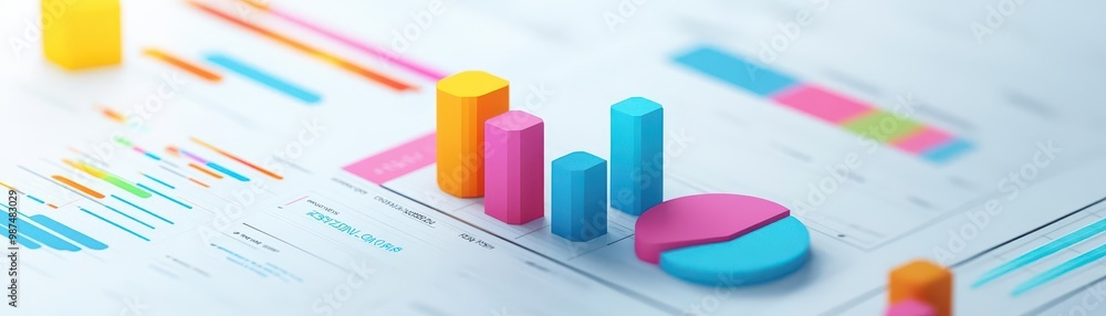 Poster interactive bi dashboard, data optimization charts, 3d illustration