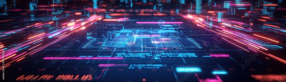 Leinwandbilder a digital control panel surrounded by floating data streams, operated by an ai, scifi, futuristic, d
