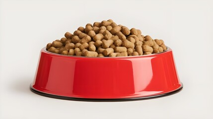 Red Dog Food Bowl with Dry Kibble