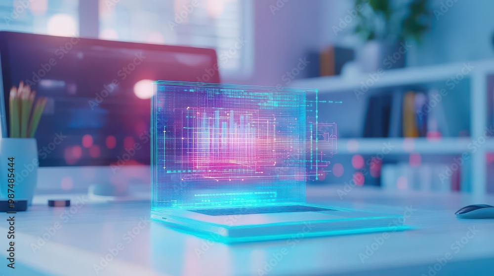 Aufkleber ai assistant projecting holographic data in home office, smart environment, 3d illustration