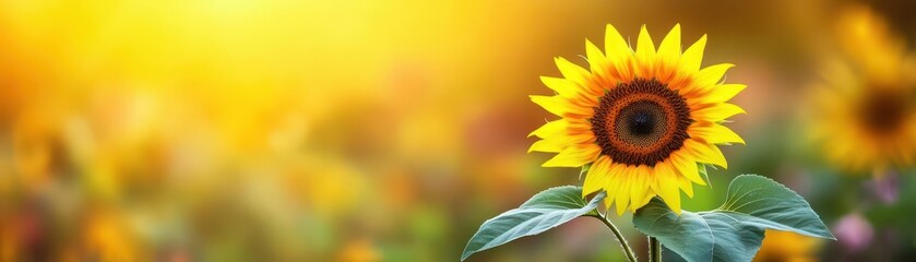 Obraz premium Bright sunflowers, summer bloom, golden fields, country landscape