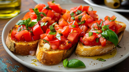 Classic Tomato Bruschetta with Basil and Olive Oil