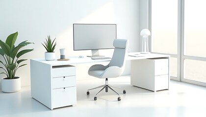 Sleek Modern Office with Minimalist Design and Serene Atmosphere