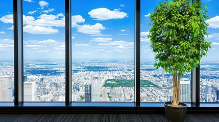 Urban Oasis: A Potted Plant Brings Serenity to a High-Rise Room