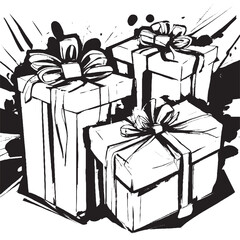 gift box with ribbons grunge black and white monochrome abstract vector pattern design