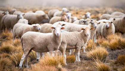 Fototapeta premium Flock of sheep in a field