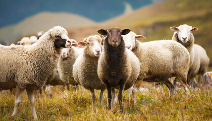 Naklejka premium Flock of sheep in a field