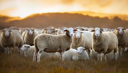 Obraz premium Flock of sheep in a field