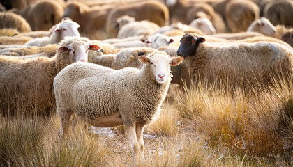 Naklejka premium Flock of sheep in a field