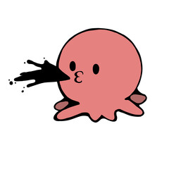 墨を吐くタコ(カラー)