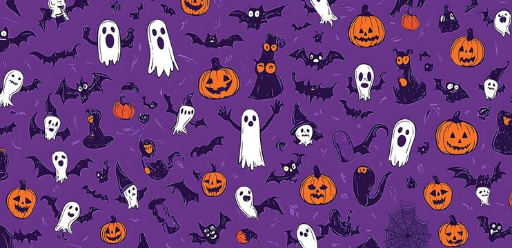 Helloween cartoon style characters seamless pattern