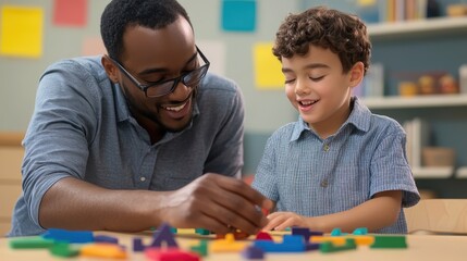 Fototapeta premium Guiding Child with Autism in Engaging Therapeutic Play
