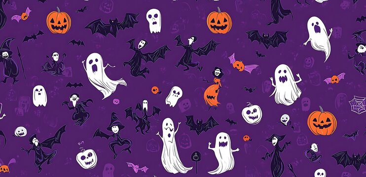Helloween cartoon style characters seamless pattern