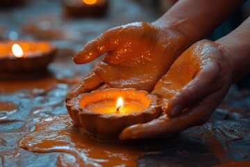 Close-up of Hands Shaping a Clay Diya for Artistic and Cultural Projects